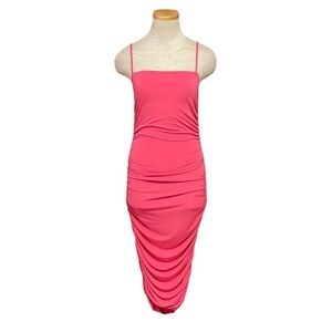 Deja Vu Dress Womens Medium Pink Bodycon Sleeveless Midi Ruched